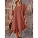 Women's Linen Dress Cotton Summer Dress Midi Dress Ruffle Trim Daily Vacation Crew Neck Half Sleeve Summer Spring Black Red Plain