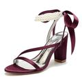 Women's Wedding Shoes Sandals Ladies Shoes Valentines Gifts Platform Sandals Wedding Party Daily Wedding Sandals Imitation Pearl Ribbon Tie Chunky Heel Open Toe Fashion Cute Sexy Satin Lace-up Silver