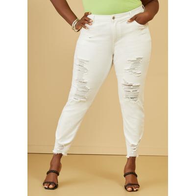 Plus Size Mid Rise Distressed Skinny Jeans