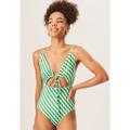 Gini London Womens Green Wave Print Tie Front Swimsuit - Size 12 UK