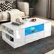 (White High Gloss Led Coffee Table) LED Coffee Table Wooden 2 Drawer Storage High Gloss Modern Living Room Furniture