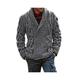 (Gray, L) Thick Mens Knitted Shawl Collar Double Breasted Cable Knitwear Cardigan Sweater