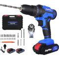 (21V Cordless Drill Combi Set with Two Batteries) Cordless Drill Driver Screwdriver Combi Drill with Manual Hammer