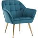 Modern Upholstered Tub Chair, Occasional Comfortable Padded Lounge Armchair for Living Room, Metal Legs, Velvet, Blue