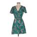 Cupcakes & Cashmere Casual Dress - Wrap: Teal Print Dresses - Women's Size X-Small