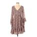 Betsey Johnson Casual Dress - Fit & Flare V Neck Long sleeves: Burgundy Paisley Dresses - Women's Size 2