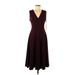 Calvin Klein Cocktail Dress - Midi V Neck Sleeveless: Burgundy Solid Dresses - Women's Size 6