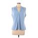 Calvin Klein Short Sleeve Blouse: Blue Tops - Women's Size Medium