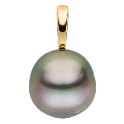 Perlen-Anhänger FIRETTI "Schmuck Geschenk Gold 375 Halsschmuck Anhänger Halskette Perle", schwarz (gelbgoldfarben, schwarz), Schmuckanhänger, Damen, Gelbgold 375-Perlen, 1,5 g, Gelbgold 375, Perlen, Made in Germany - mit Tahitizuchtperle Image