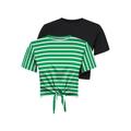 Kurzarmshirt ONLY "ONLMAY LIFE S/S SHORT KNOT TOP BOX 2PACK" Gr. L (40), black pack:green bee, cloud dancer (dina) Damen Shirts Jersey