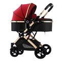 2 in 1 Baby Strollers for Infant and Toddler, High Landscape Shock-Absorbing Carriage Baby Stroller for Newborn, Two-Way Pram Trolley Baby Pushchair Ideal for 0-36 Months (Color : Red)