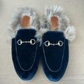 Gucci Shoes | Gucci Princetown Velvet Fur Mule Slippers | Color: Black/Gold | Size: 12