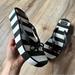 Kate Spade Shoes | Kate Spade Rhett Wedge Black White Stripe Sandals Size 9 | Color: Black/White | Size: 9