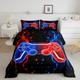 Homemissing Gamer Comforter Set Double Game Controller Down Comforter for Kids Teens Adults Gaming Bedding Set Game Room Decor Red Blue Black Duvet Insert/Quilt Set Room Decor 3Pcs With 2 Pillow Case