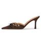 Roimaash Cute Mule Sandals Stiletto Pointed Toe Eyelet Hole Slide Slide with Bow, 274 Brown, 2/2.5 UK