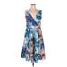 Lane Bryant Outlet Casual Dress - Wrap: Blue Floral Motif Dresses - Women's Size 16 Plus