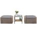 3 PCS Wicker Rattan Ottoman Set with Glass Coffee Table, Outdoor Footstools for Patio, Garden, Poolside