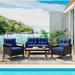 4-Piece Garden Furniture, Patio Seating Set, PE Rattan Outdoor Sofa Set, Wood Table and Legs