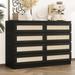 8 Drawer Double Dresser for Bedroom, Rattan Chest of Dressers