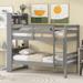 Twin Over Twin Bunk Beds with Bookcase Headboard, Solid Wood Bed Frame with Safety Rail and Can Be converted into 2 Beds, Grey