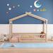 Twin Size Wood Bed House Bed Frame with Fence, for Kids, Teens, Girls, Boys,Natural