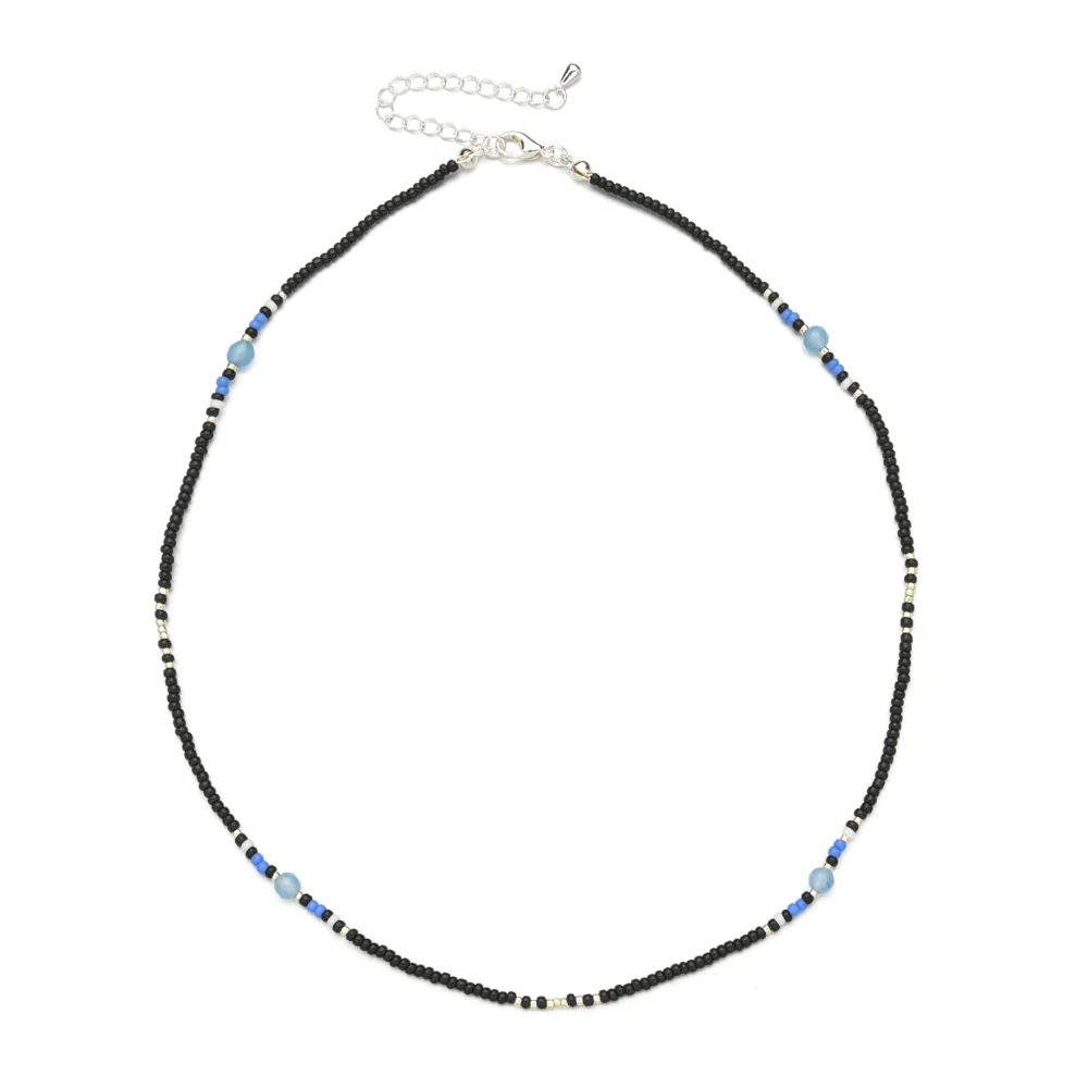 ZMZY Collana girocollo con perline fatte a mano color argento, pietra naturale sottile, moda per uomini, donne e ragazze - Accessorio di gioielli unici