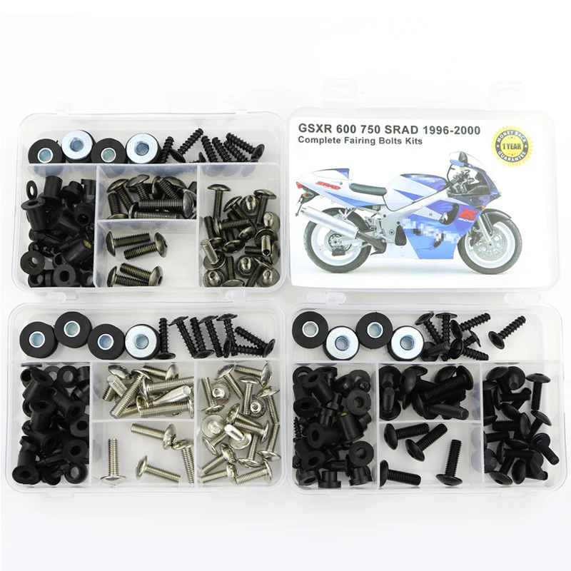 Passend für Suzuki GSXR600 GSXR750 SRAD 1996–2000. Komplettes Motorrad-Verkleidungsschrauben-Set, Stahlclips, Geschwindigkeitsmuttern, Abdeckungsschrauben Image