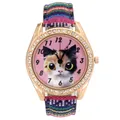 Montre analogique de luxe pour femme chat animal de compagnie robe en cristal d'or rose bande de
