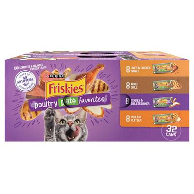 Purina Friskies Poultry Pate Favorites Wet Cat Food Variety Pack, 5.5 oz., Count of 32