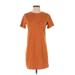 a.n.a. A New Approach Casual Dress - Shift Crew Neck Short sleeves: Orange Solid Dresses - Women's Size Small