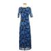 Johnny Was Casual Dress: Blue Floral Motif Dresses - Women's Size X-Small