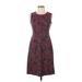 Lands' End Casual Dress - Sheath: Burgundy Floral Motif Dresses - Women's Size 2