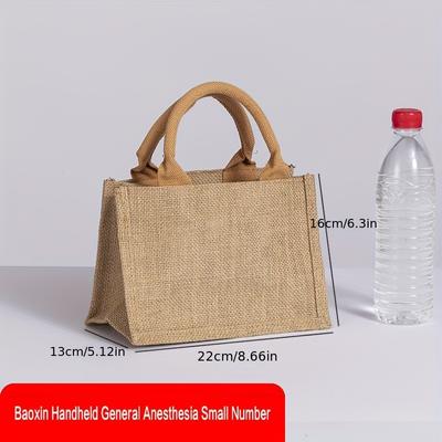 TEMU Customizable Linen Tote Bag - Large Capacity, Durable & Stylish Yellow Burlap Shopper With Optional Personalization Code Or Design, Linen Handbag Image