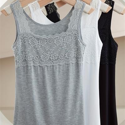 TEMU 3pcs Simple Solid Lace Tank Top, All- Vest Top, Women's Lingerie & Underwear Image