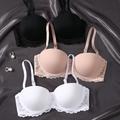 3pcs Contrast Lace Balconette Bra, Comfy & Breathable Push Up Bra, Women's Lingerie & Underwear