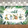 1pc, Wild 1 Jungle Animal Backdrop - 5x3ft First Birthday Party Photography Background, Green And Golden, Perfect For Photoshoot And Decorations, Party Bunner, Banner, And Room Decor
