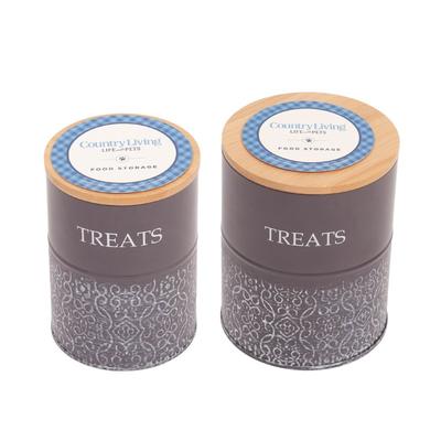 American Pet Supplies Country Living Set of 2 Volcanic Gray Carbon Steel Dog Treat Containers - Grey