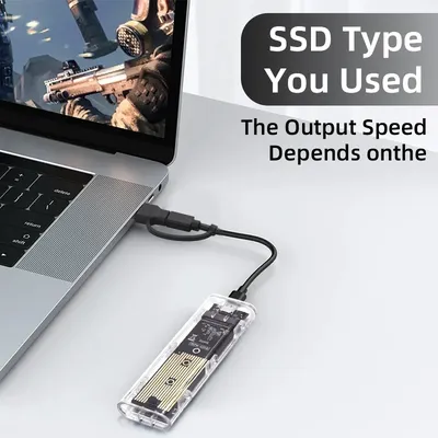 M.2 NVME PCIe NGFF SATA Dual Protocol SSD Case Clear USB Type C 10Gbps PCI-E M2 SSD Transparent