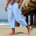 Herren Leinenhose Hose Hosen Sommerhosen Kordelzug Elastische Taille Glatt Komfort Atmungsaktiv In voller Länge Casual Täglich Festtage Modisch Klassicher Stil Weiß Blau