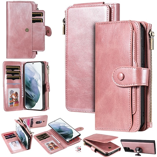 Handy Hülle Handyhüllen Für Samsung Galaxy S25 S24 S23 S23 FE S22 S21 Ultra Plus S20 Brieftaschenhülle Abnehmbar Magnetisch Reisverschluss Retro TPU PU-Leder Image
