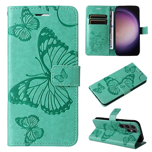 Handy Hülle Handyhüllen Für Samsung Galaxy S26 Ultra Plus S25 S24 S23 S22 S23 FE S21 Ultra Plus S20 A55 5G A35 5G Brieftaschenhülle Magnetisch Vollschutz Mit Handgelenkschlaufe Schmetterling TPU Image