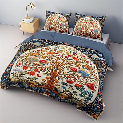 Medieval The Tree of Life Pattern Duvet Cover Set Set Soft 3-Piece Luxury Cotton Bedding Set Home Decor Gift King Queen Duvet Cover