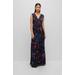 Floral V-neck Maxi Dress In Pleated Crinkle Crepe