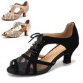 Femme Chaussures Latines Chaussures de Salsa Chaussures de danse Soirée Entraînement Danse de Salon Botillons Maille Bottines Maille Lacet Tulle Talon Bas Bout ouvert Lacet Adulte Chair Noir Dorée