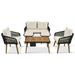 6 Pieces Rope Patio Furniture Set Outdoor Conversation Set Sofa Chairs Stools with Table and Ice Bucket for Backyard Porch Balcony