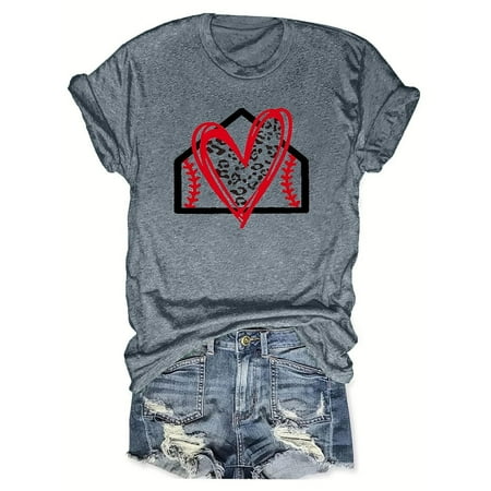 Women s Tops Dressy Casual Vintage Short Sleeve Tunic Tops Loose Fit Flowy Basic Tees for Sports Summer Clothes for Teen Girls Baseball Graphic Tops Round Neck Blouse Fashion 2024 Gray T Shirts XL