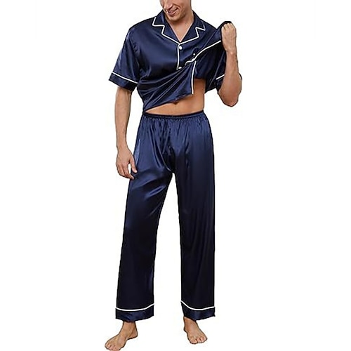 Per uomo Pigiami Set pigiama Top e pantalone del pigiama 1 set Liscio Di tendenza Moda Classico Interni Giornaliero Da letto Poliestere Comfort Traspirante Morbido Bavero Manica corta Camicia