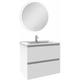 Acezanble - Ensemble meuble Salle de Bain Blanc 60cm simple vasque + miroir lumineux rond