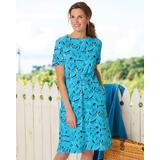 Appleseeds Women's Boardwalk Knit Print Drawstring-Waist Dress - Blue - PS - Petite