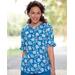 Appleseeds Women's Porcelain Floral Ruffle-Sleeve Blouse - Blue - XL - Misses